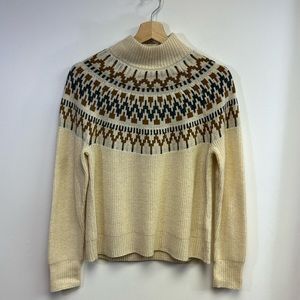 J.CREW, Fair Isle Mockneck Sweater, Muslin Caramel Charcoal, Size XS